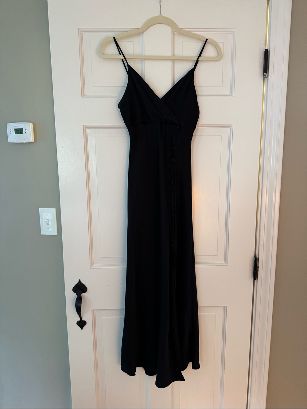 Zara Black Midi Slip Dress with Button Front